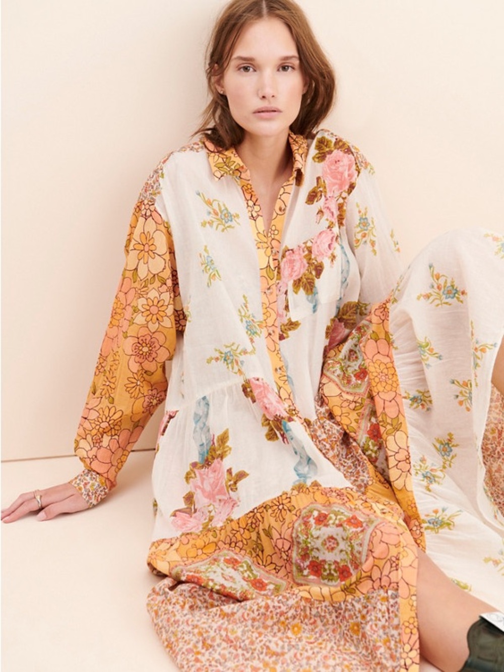 Free People Day of Ditzies Maxi Dress Set Boho Floral Patchwork